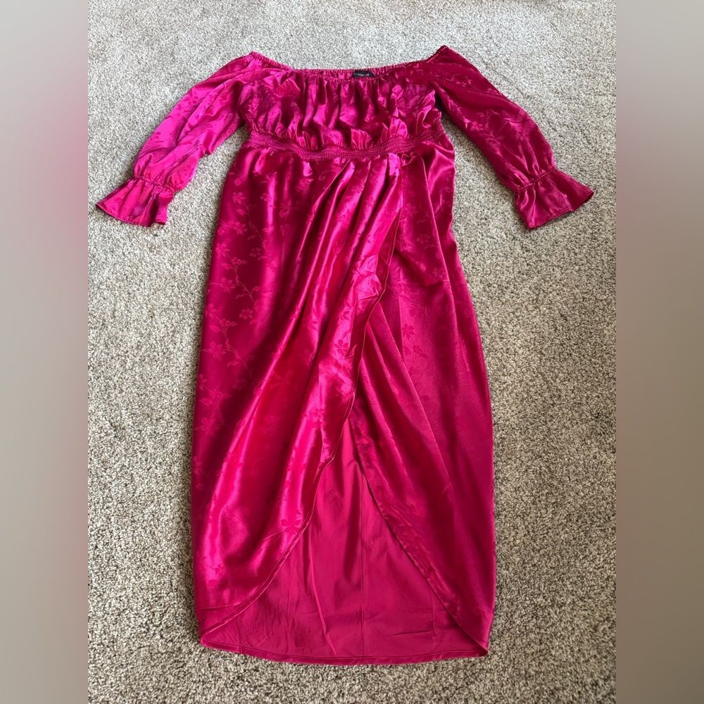 11 Honore Brittney Floral Long Sleeve Satin Midi Dress | Size 16 | Pink Peacock — image 5 of 8